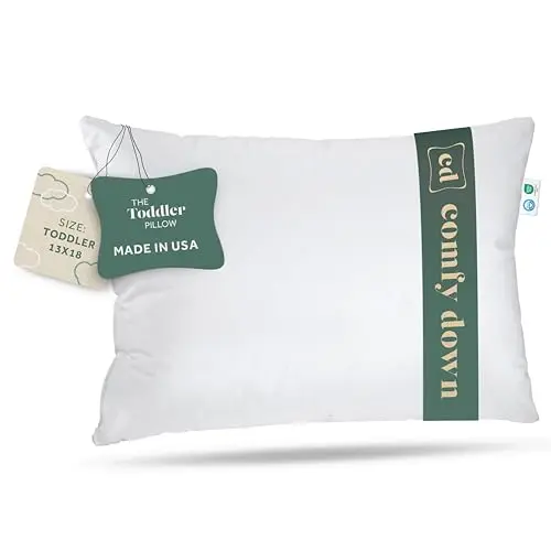 ComfyDown white toddler pillow with a high-quality cotton cover, emphasizing its premium fill.