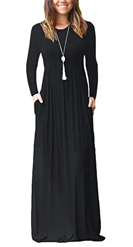 GRECERELLE long sleeve casual maxi dress with side pockets for travel