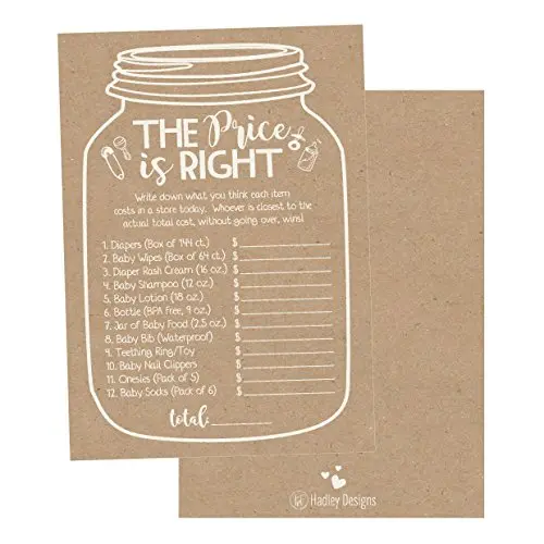 Hadley Designs Price is Right baby shower game in kraft style with guessing cards