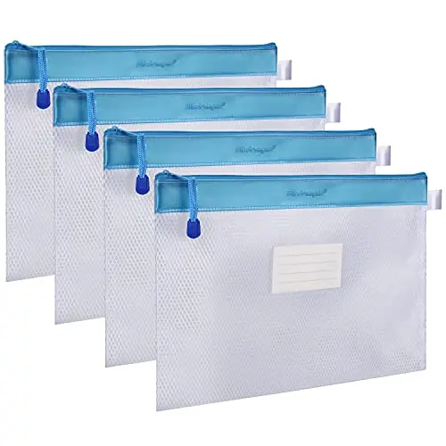 Wisdompro 4-pack of blue letter-size waterproof mesh file bags with hanging strips
