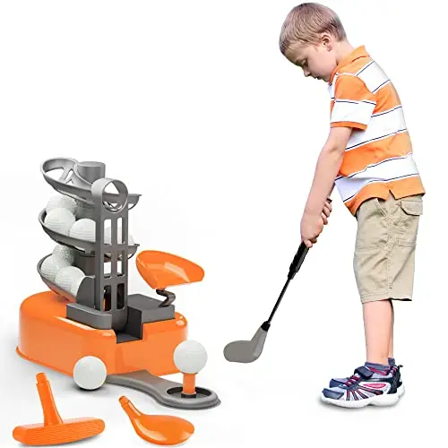 iPlay iLearn kids golf set with clubs, balls, and ball-to-tee trainer
