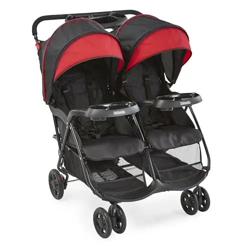 Kolcraft Cloud Plus Lightweight Double Stroller in Red and Black.