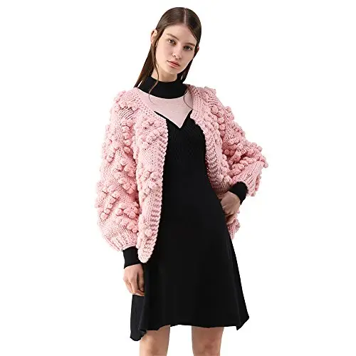 Chicwish Women's Comfy Casual Soft Heart Shape Balls Hand Knit Cardigan