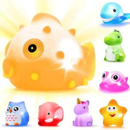 JASNKKONT Light Up Floating Rubber Animal Bath Toys set of 8
