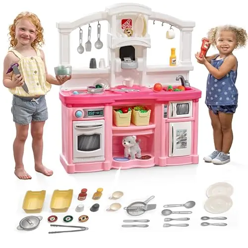 Pink Step2 Fun with Friends Kids Kitchen Playset with refrigerator and oven
