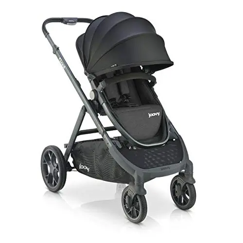 Joovy Qool customizable stroller in Black Melange configured for three children