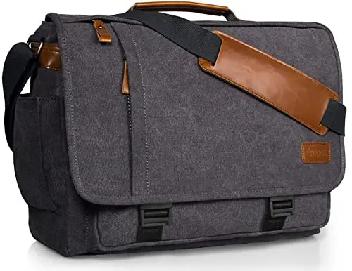 ESTARER large canvas messenger bag for 17-inch laptop in grey