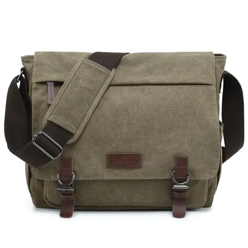 Dasein Large Vintage Canvas Messenger Shoulder Bag in army green