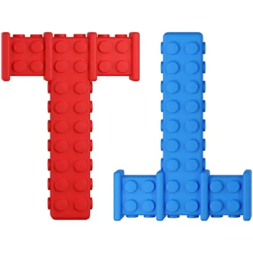 Two red and blue Lull Kids silicone chew tubes for sensory needs
