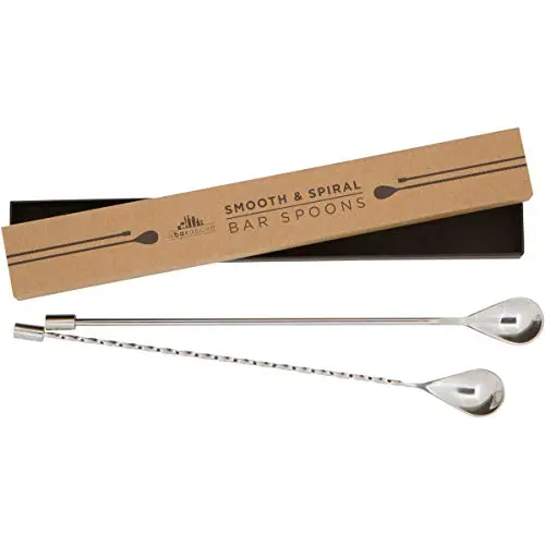 A Bar Above Bar Spoon Set showing spiral and smooth stainless steel handles