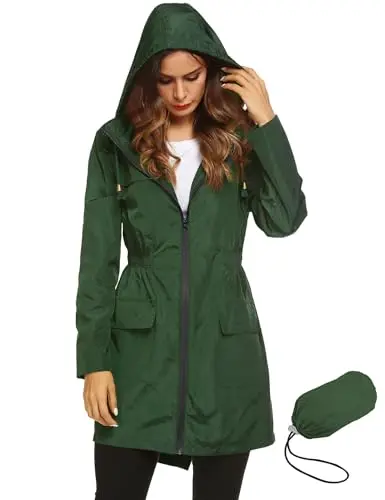 LOMON women's packable raincoat with hood, stuffed into its carrying pouch