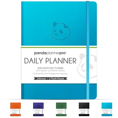 Panda Planner Pro A4 Daily Planner in Cyan Blue with weekly layouts