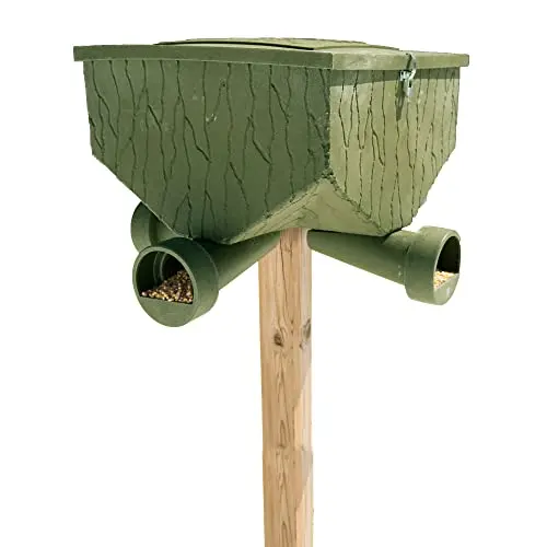 BANKS OUTDOORS green post-mounted 150 lb gravity deer feeder