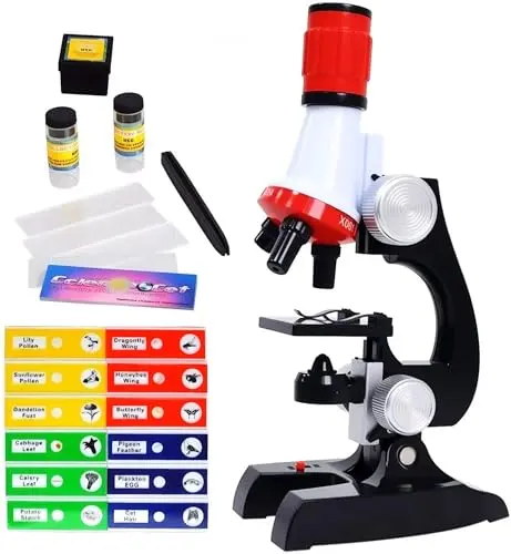 Little World red kids microscope kit with slides and tools