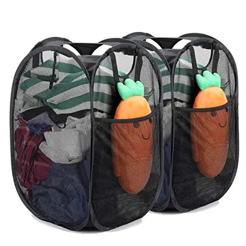 House Again Mesh Pop-up Laundry Hamper in black, showing collapsible design