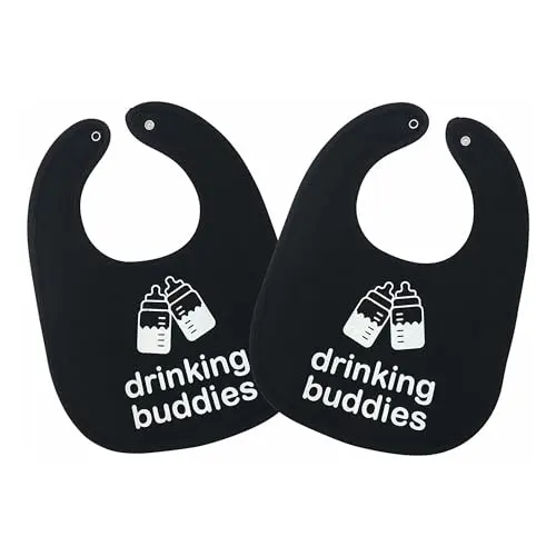 TWINSTUFF Drinking Buddies Twin Bibs for Babies, set of two soft cotton bibs