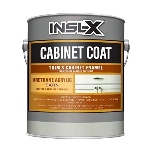 INSL-X Cabinet Coat white satin paint can showing professional finish