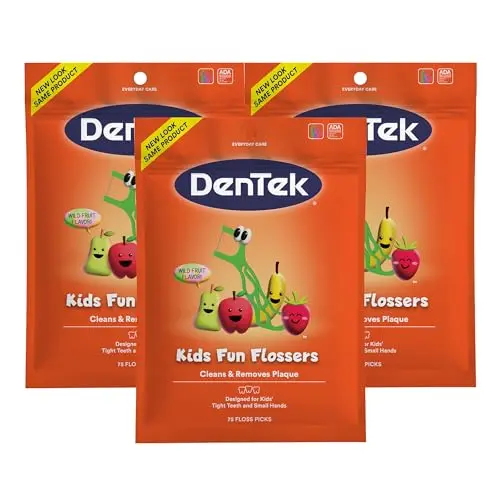 DenTek Kids Fun Flossers in assorted colors with wild fruit flavor