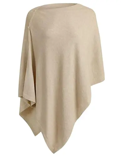 PULI knitted shawl poncho with shell buttons in barley twist color