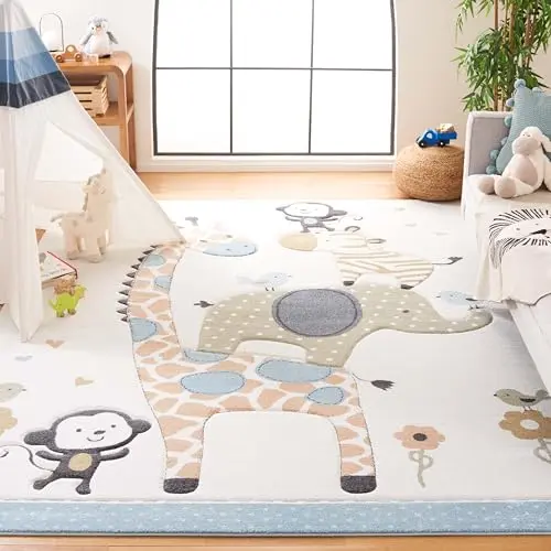 SAFAVIEH Ivory animal print nursery rug on a light floor