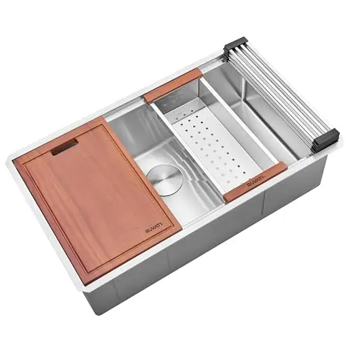 Ruvati 32-inch undermount stainless steel workstation kitchen sink with accessories