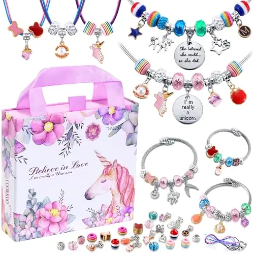 COO&KOO unicorn charm bracelet making kit for kids with assorted charms