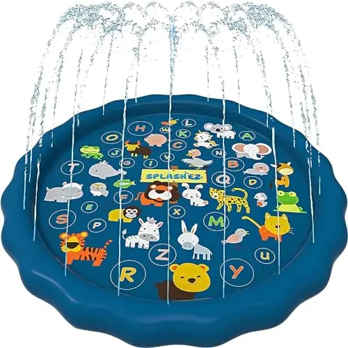 Colorful inflatable splash pad with alphabet mat and sprinkler fountain