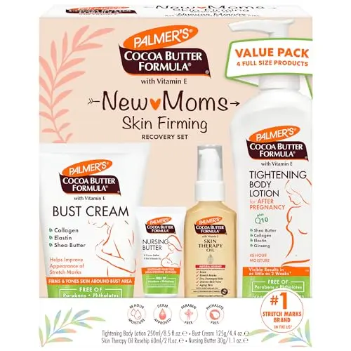 Palmer's Cocoa Butter Formula Postpartum Essentials gift set with four products.