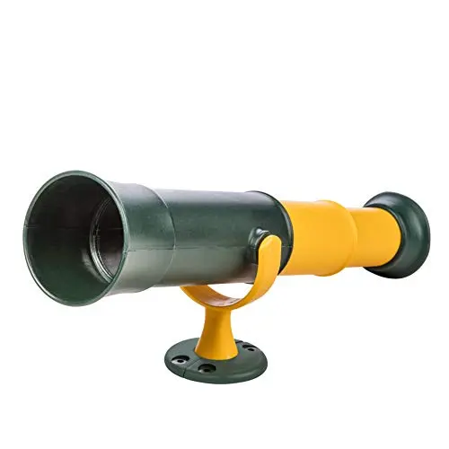 Green and yellow plastic telescope with a classic design