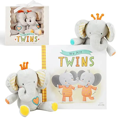 Tickle & Main We Are Twins baby gift set including a book and two plush elephant rattles