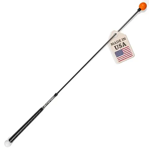 Orange Whip Lightspeed golf swing trainer with smaller orange ball, 45 inches long