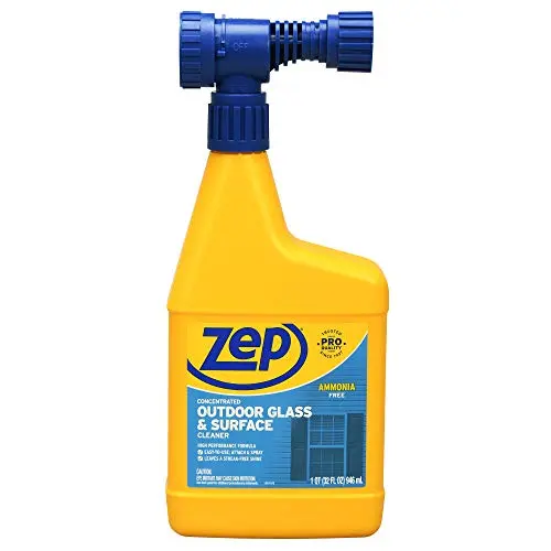 Zep Hose-End Outdoor Cleaner bottle with sprayer attached to hose