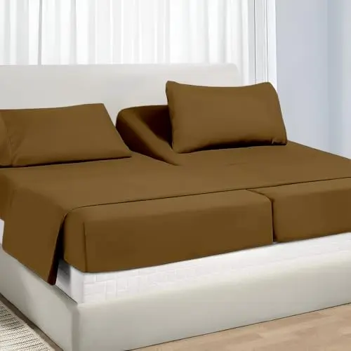NON Sticky cotton 400 thread count split king sheet set in taupe