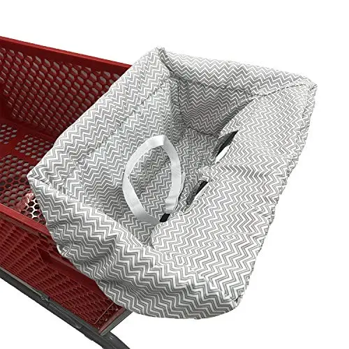 Simple gray chevron pattern portable shopping cart cover with attached carry bag