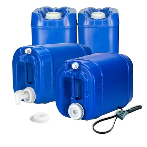Legacy Premium stackable 5-gallon blue water tanks with water treatment drops