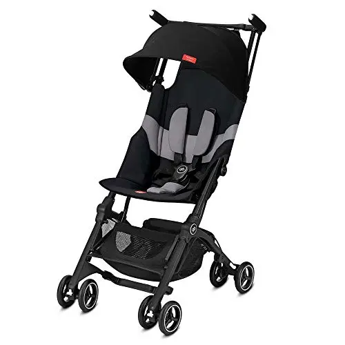 gb Pockit+ All-Terrain stroller unfolded on a cobblestone street