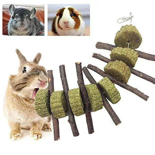 PeSandy organic apple wood sticks and timothy hay circles on a metal hook