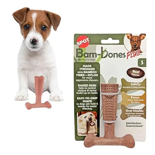 SPOT Bam-Bones Plus T Bone bamboo fiber dog chew for aggressive puppies