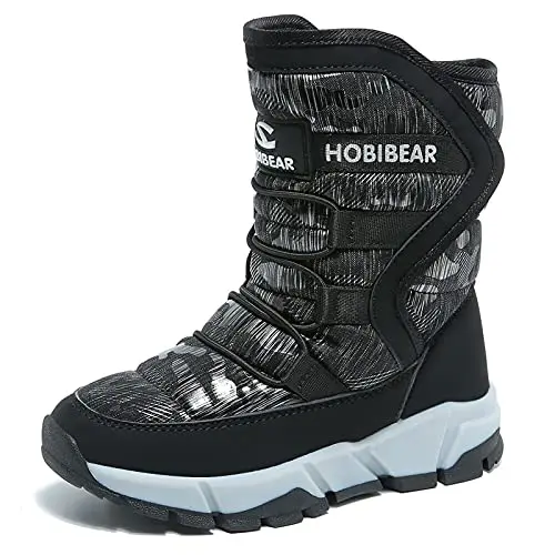 GUBARUN boys snow boots with hook-and-loop closure in black