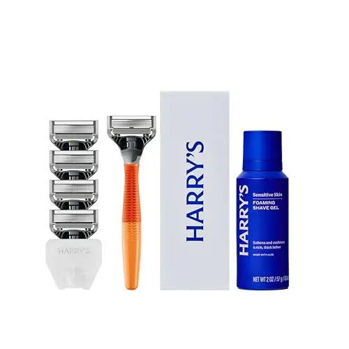 Harry's men's shaving kit with razor, blades, gel, and travel cover