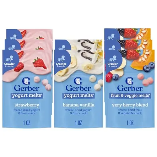 Gerber Stage 3 Baby Food Snacks 8-Pack with yogurt melts and fruit melts