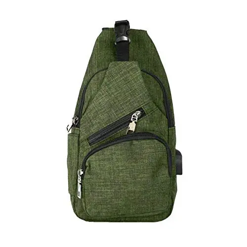 Nupouch Olive Green Anti-Theft Crossbody Bag with built-in USB charging port
