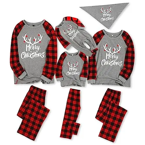 IFFEI family matching Christmas pajama set with letter print and plaid pants