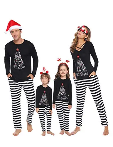 iClosam black and white striped matching family Christmas pajama set