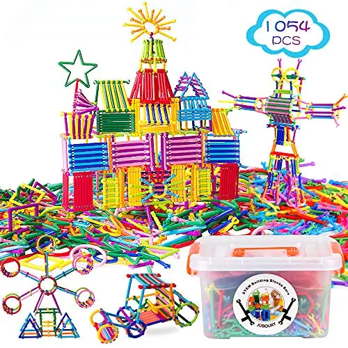 Juboury 1054 piece interlocking building blocks set in assorted colors and shapes