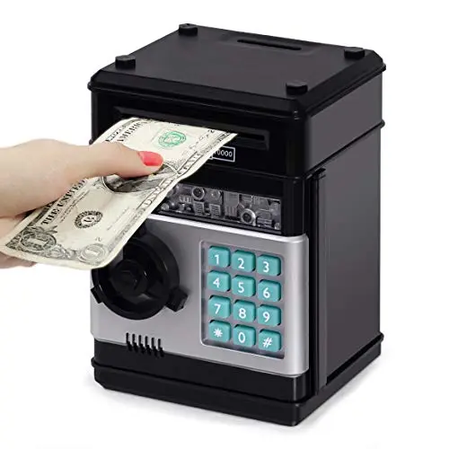 Refasy black electronic piggy bank with digital keypad