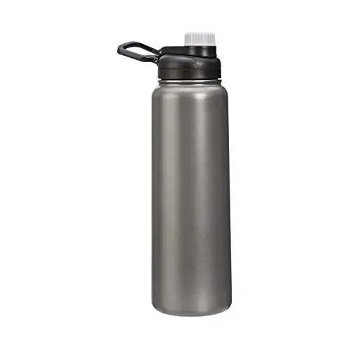 Amazon Basics large gray stainless steel insulated water bottle with spout lid