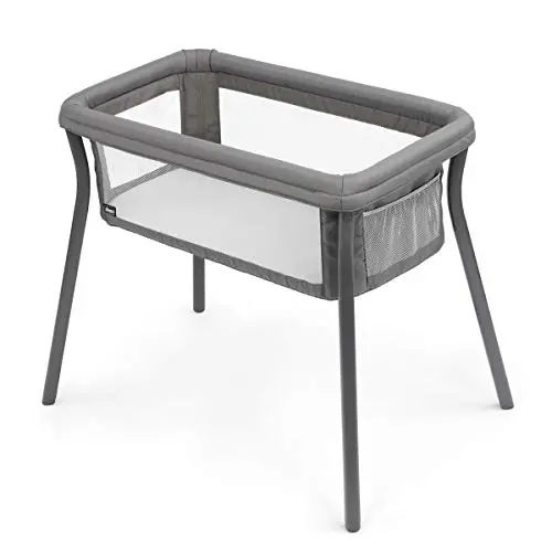 Chicco LullaGo Anywhere Bassinet with mesh sides, shown folded flat