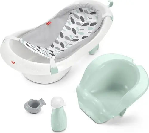 Fisher-Price 4-in-1 baby bathtub with soft mesh sling and climbing leaves design