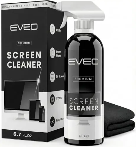 EVEO Screen Cleaner Spray bottle with microfiber cloth for large screens